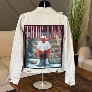 Thug Life Graphic Denim Jacket - White